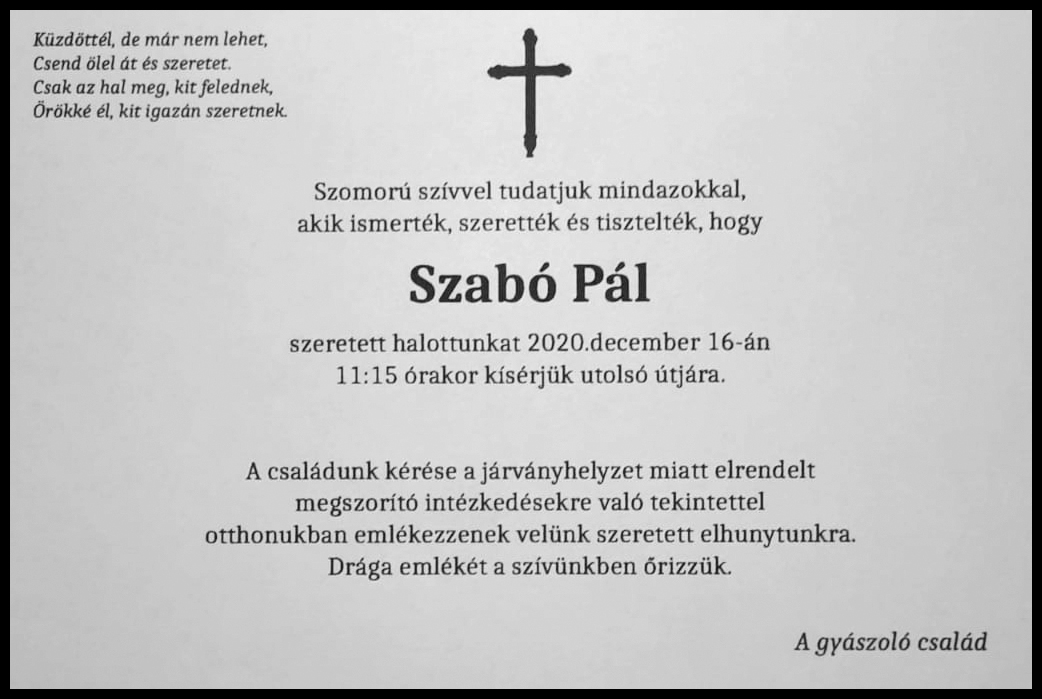 Gyaszjelentes Szabo Pal